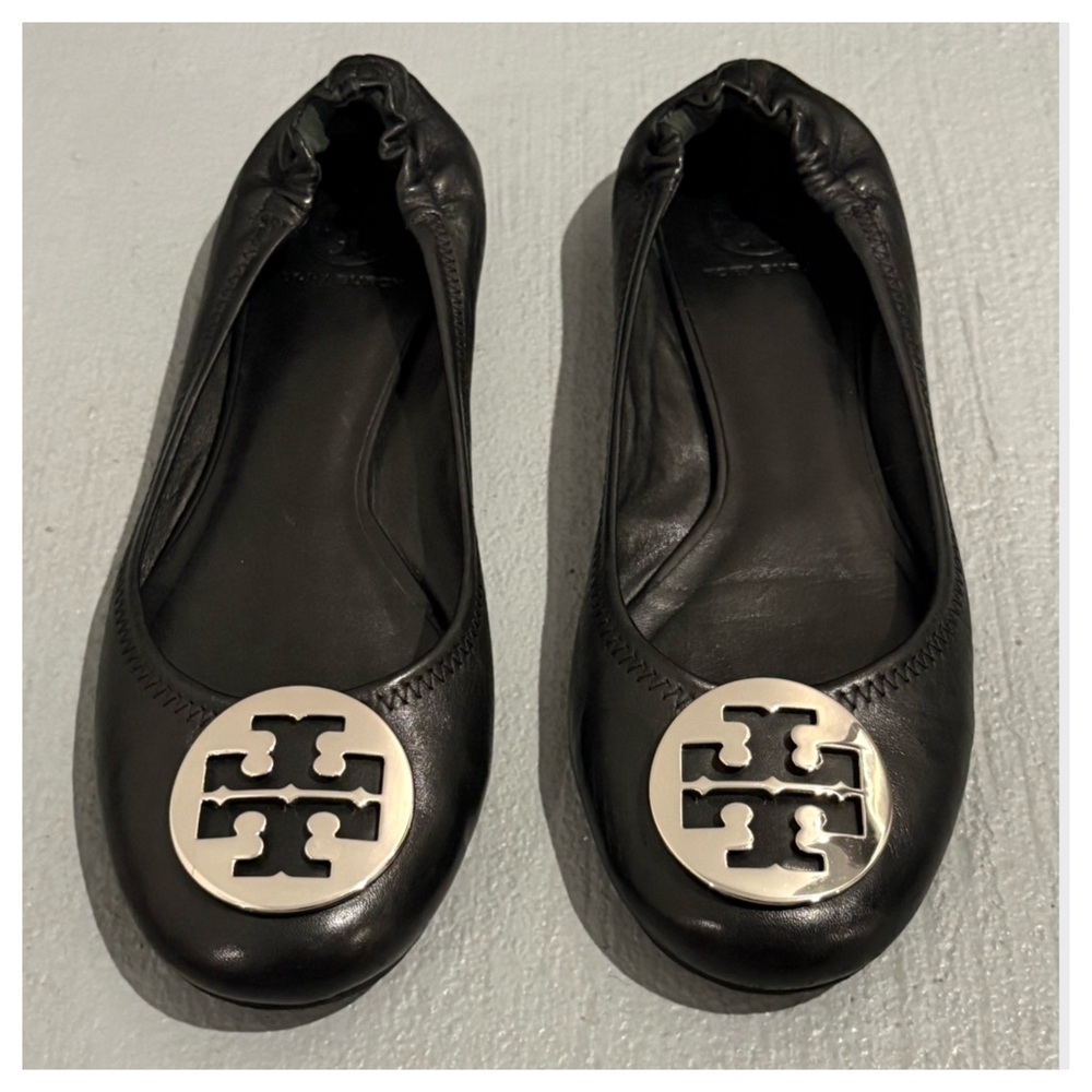TORY BURCH Minnie Travel Ballet Flats Black size 10.5 - Excellent Condition!!